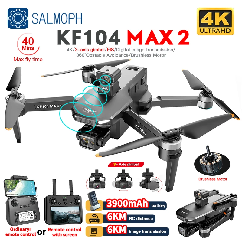 KF104 /KF104MAX2 Professional Drone With 4K Camera 3-Axis Gimbal WIFI 360 Obstacle Avoidance Touch Screen FPV Brushless RC Dron