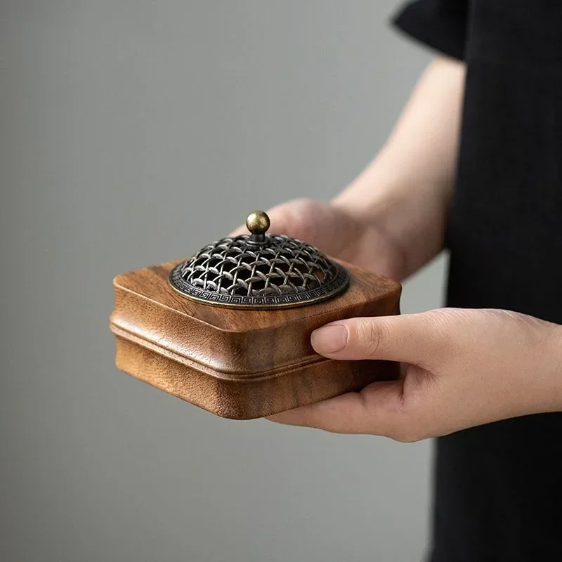 Indoor Sandalwood Incense Holder Walnut Wood Incense Burner Household Moxibustion Base Mugwort Pillar Incense Burner Decoration