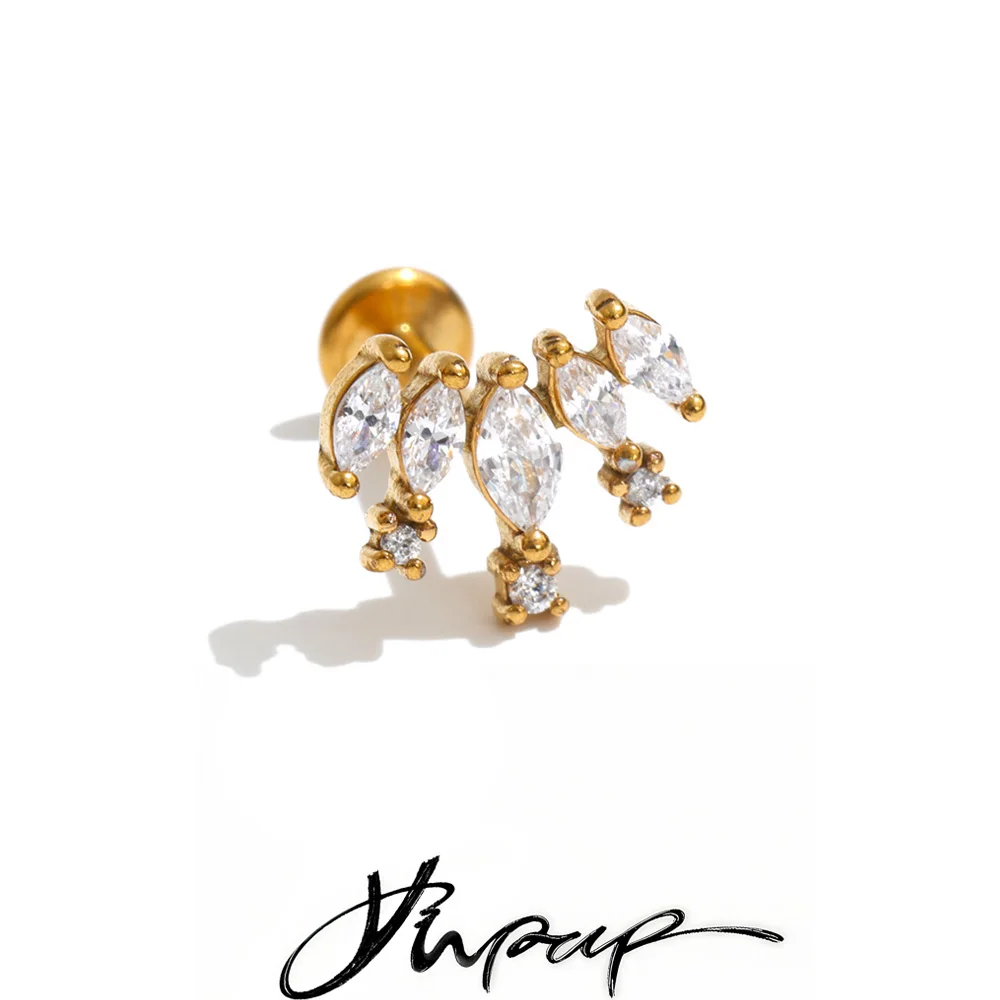 Yhpup 1PC 316 Stainless Steel Cubic Zirconia Fashion Earrings High Quality 2026 Daily Stud Earlobe Piercing Jewelry