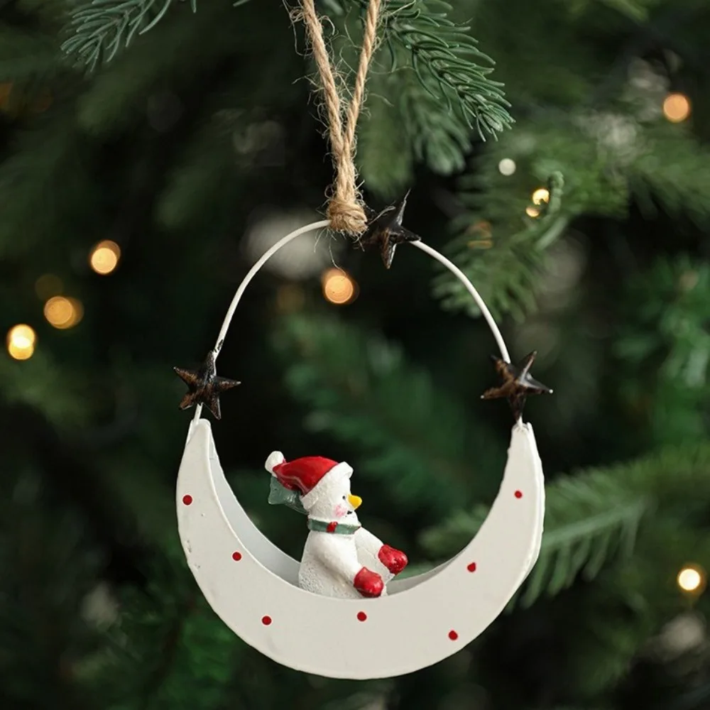 Artistic Moon Boat Hanging Decors Moon Boat Durable Christmas Hanging Decoration Iron Craft Eye Catching Xmas Ornament