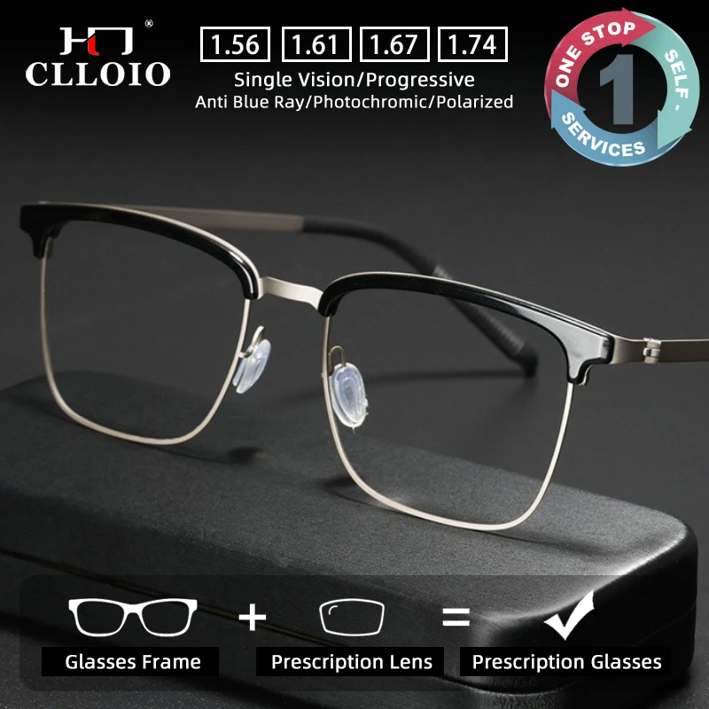 

CLLOIO Vintage Ultralight Titanium Prescription Glasses Anti Blue Light Myopia Glasses Customizable Progressive Reading Eyewear