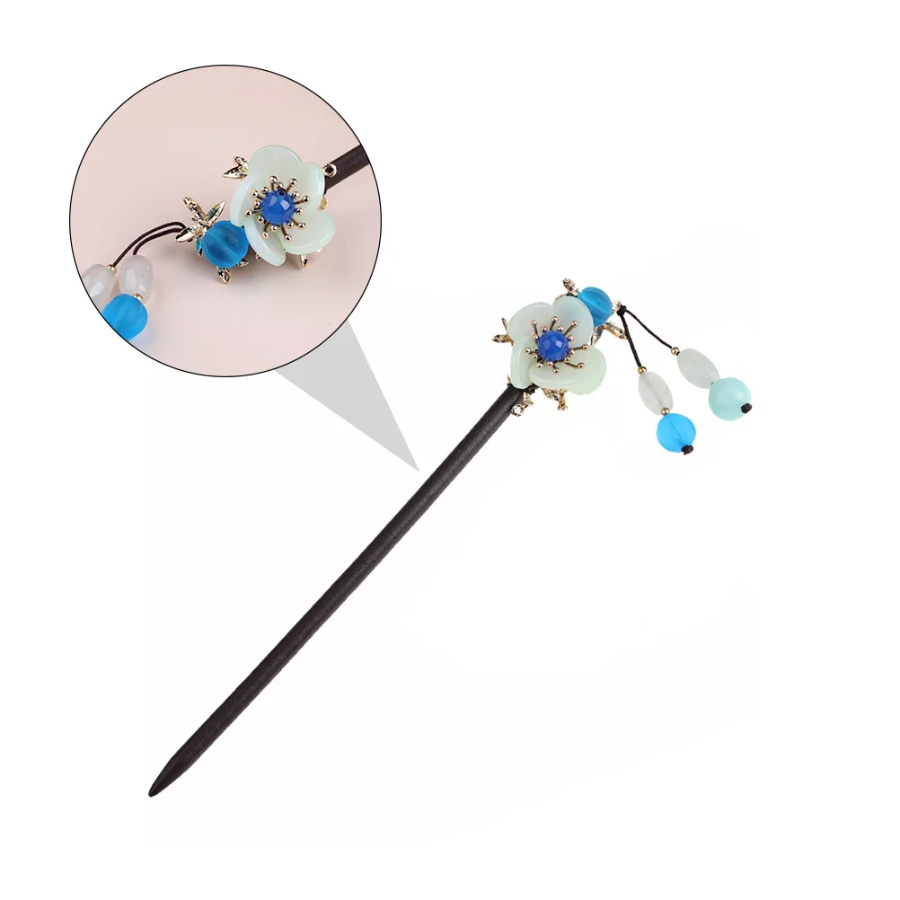 

1Pcs Crystal Hairpin Wooden Hair Chopstick Retro Style for Medium Thick Hair Azure Stone Agate Durable Hairpin Charming