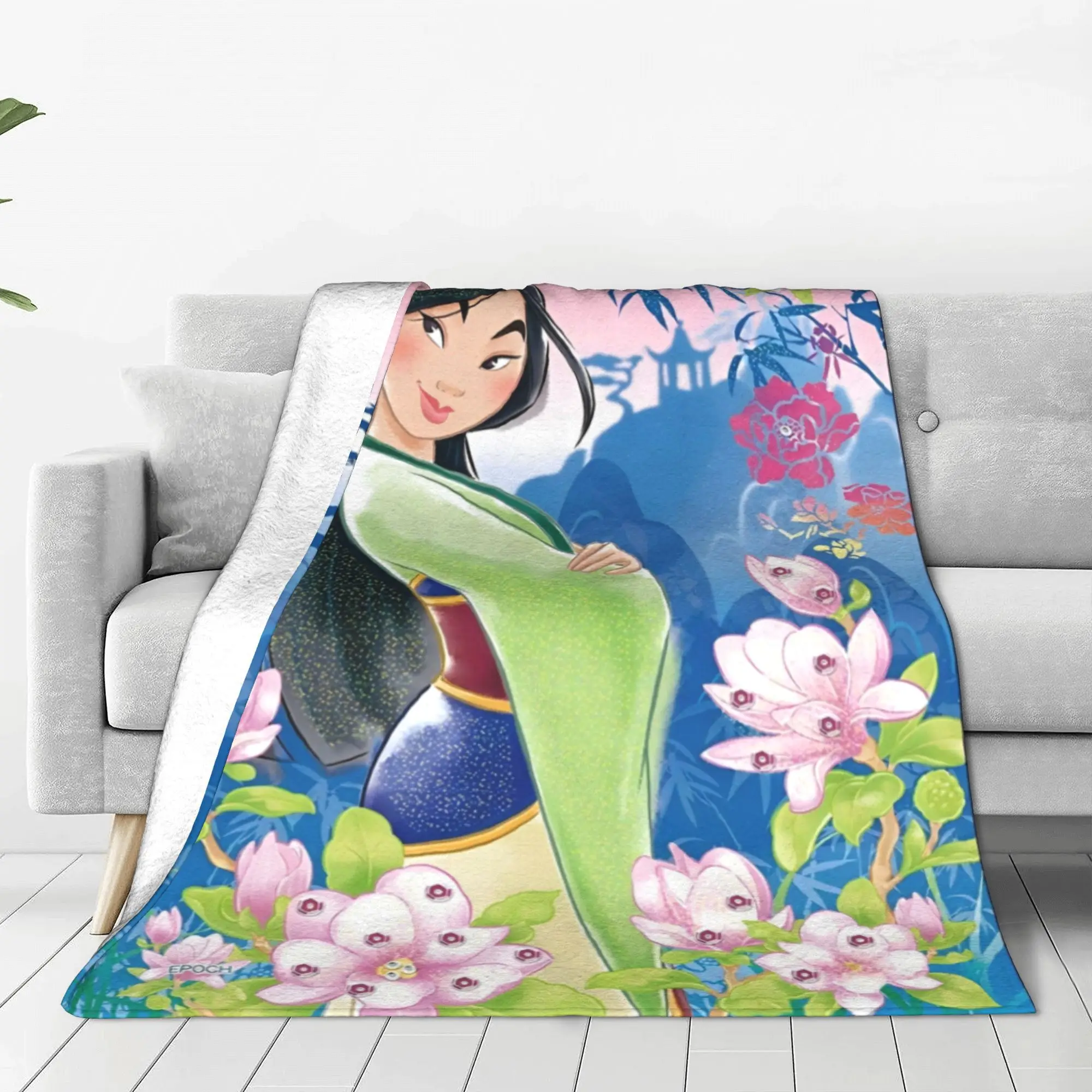 Mulan Princess Beaty Cartoon Blanket Cover Flannel Throw Blanket Bedroom Sofa Printed Lightweight Bedspread Multi-function Quilt