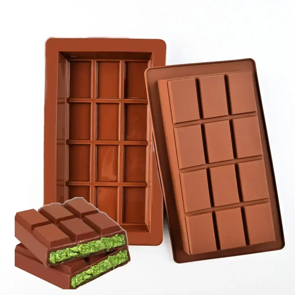 1Pc 12-Cell Dubai Chocolate Silicone Mold Rectangular Filled Chocolate Bricks DIY Making Tool Household Kitchen Baking Supplies