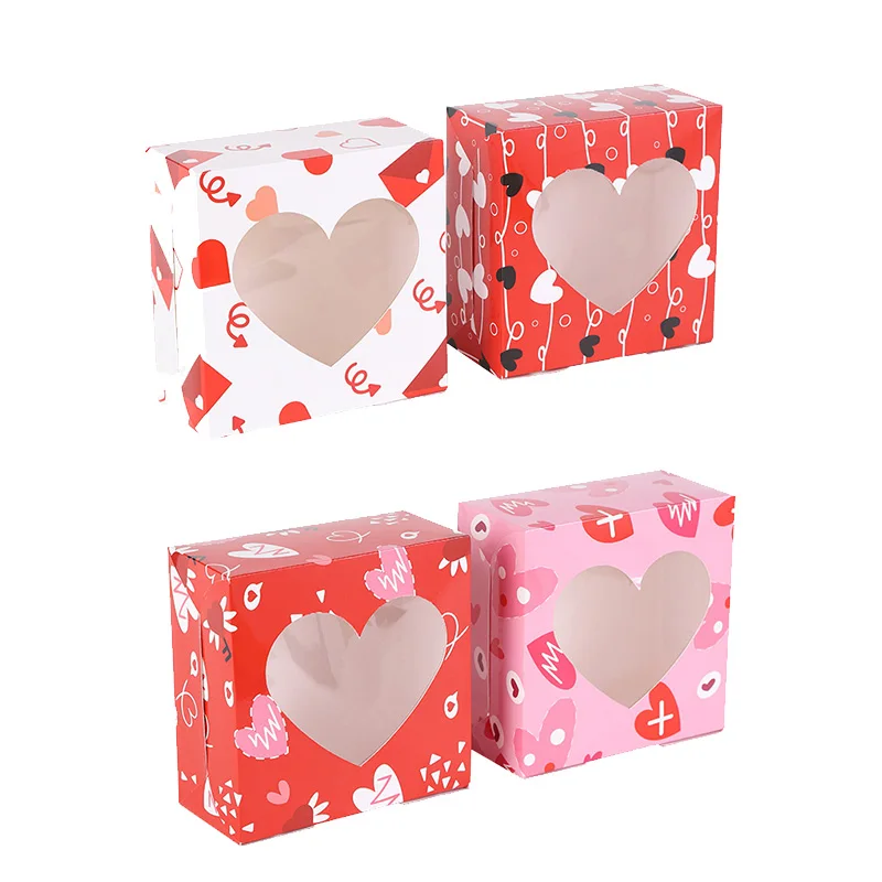 12/24/36PCS Love Heart Candy Bag With Transparent Window  Paper Chocolate Gift Packaging Box Wedding Birthday Party Favors Decor