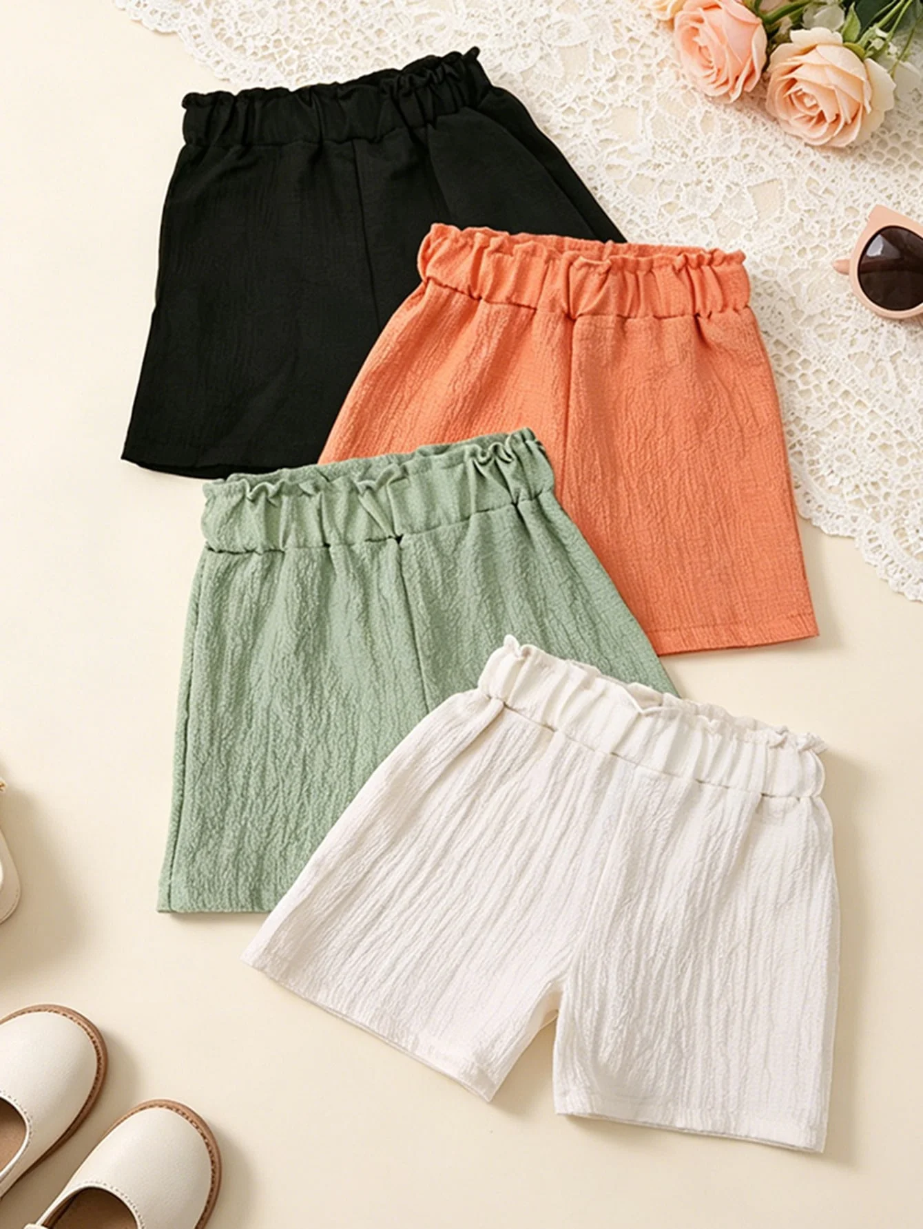 4-teiliges Set Mädchen-Bubble-Shorts, weiche und bequeme Shorts, die im Sommer kühlen und atmungsaktiv sind, für den täglichen Gebrauch von Mädchen. – Detail 4