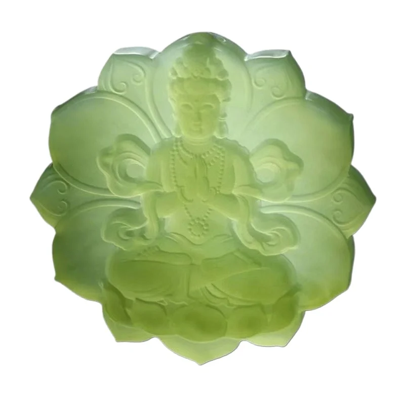 Ondiepe Blauwe Jade Lotus Guanyin Hanger Mannelijke En Vrouwelijke Guanyin Jade Hanger