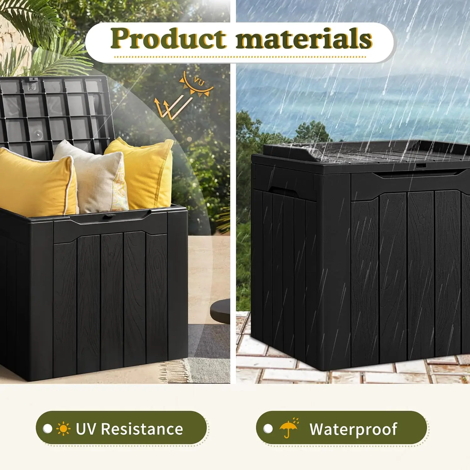 Caja de almacenamiento exterior impermeable de 31 galones, caja de cubierta de resina, bloqueable, resistente a los rayos UV, adecuada para muebles de patio