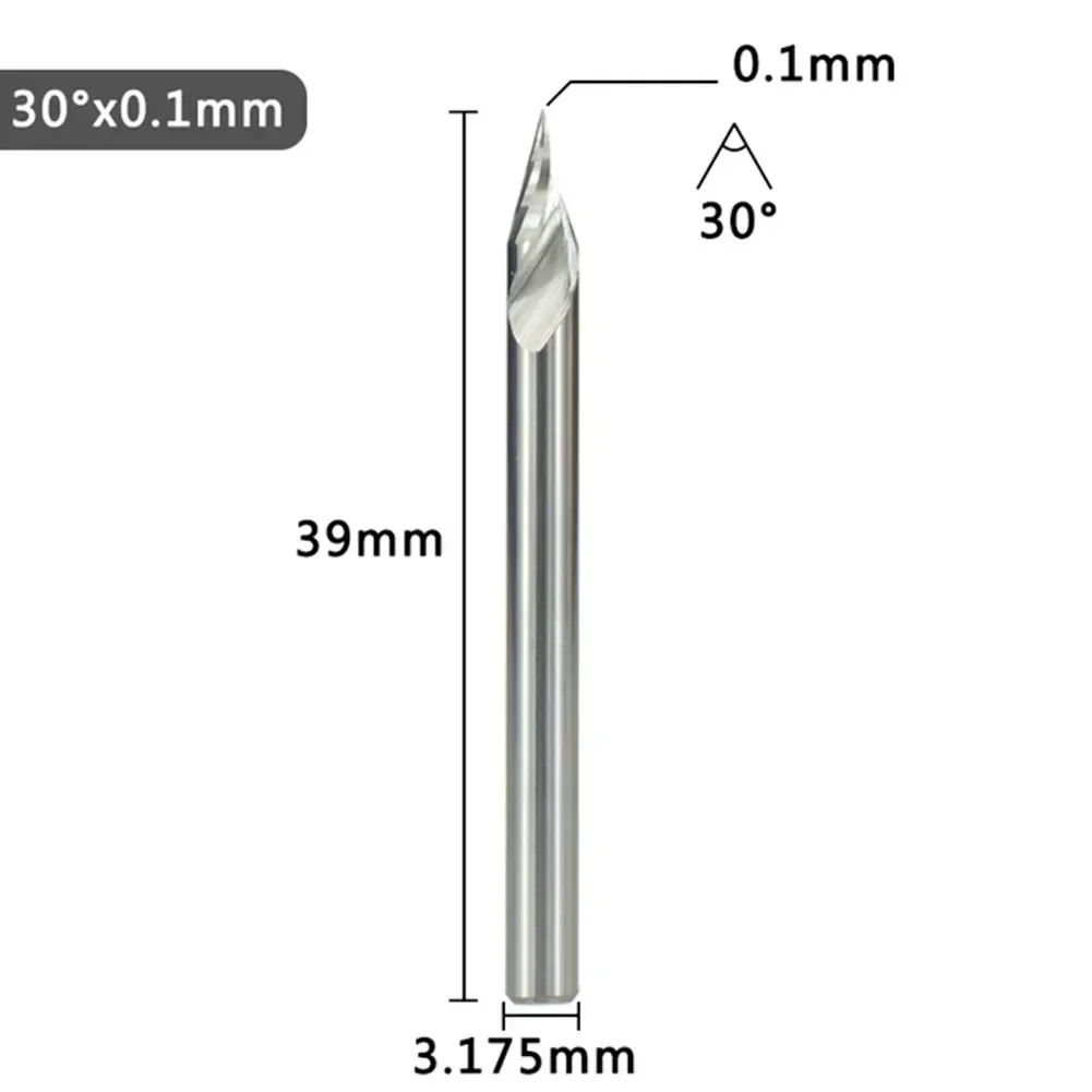 3.175mm V Shape Tip End Milling Cutter 20-60 Degree Tip Carbide 3D Engraving Bit 20/30/45/60 Degrees Tip 0.1 0.2 0.3mm Carbide