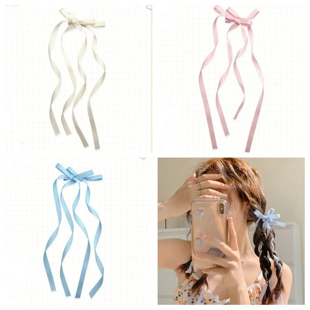 Lovely Cloth Long Ribbon Hair Clip Balletcore Hair Tie Bowknot Hair Tie Lolita Hair Accessories Y2k Hair Tie Dairy