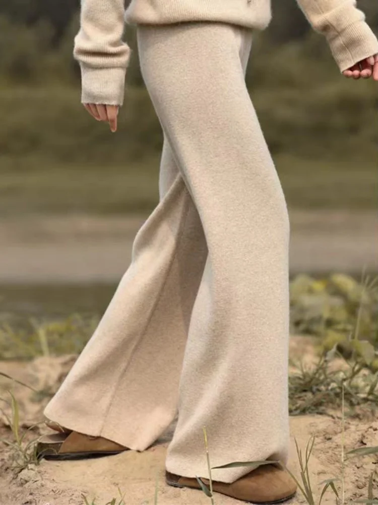 

Женские шерстяные вязаные брюки с высокой талией, широкие, прямого кроя, удлиненные, осенне-зимние, маленькие размеры