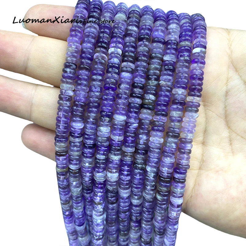 2x6MM Flat Abacus Natural Stone Amethyst Loose Rondelle Spacer Beads for Jewelry Making Diy Bracelet Charms Accessories 15''