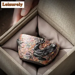 120ML Handmade Dragon Pattern Pottery Teacup Rock Mine Master Cup Gold Pointing Personal Tea Nowl Jianzhan Drinkware Gift Box