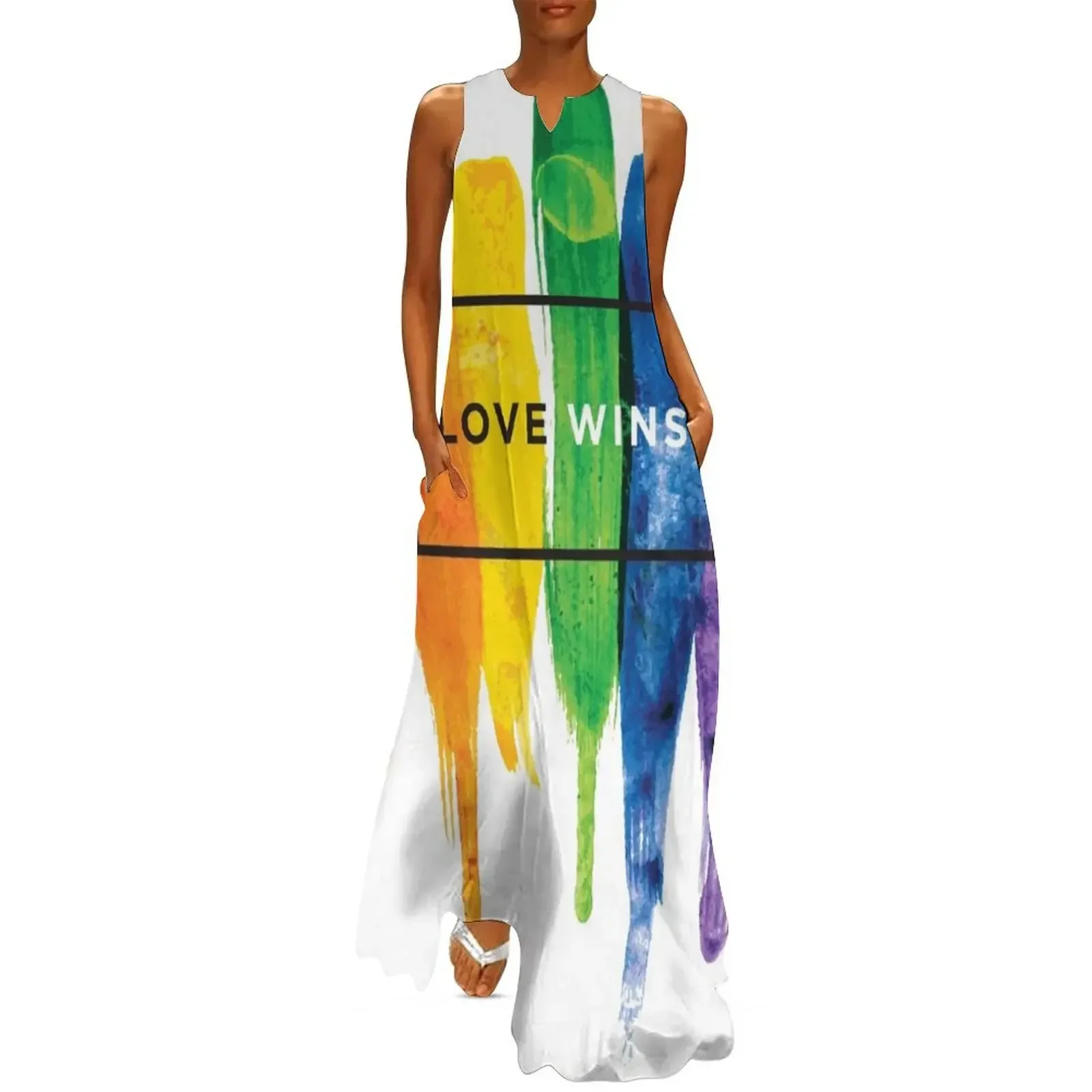 

Watercolor LGBT Love Wins Rainbow Paint Typographic Long Dress ladies dresses for special occasions summer clothes Dress