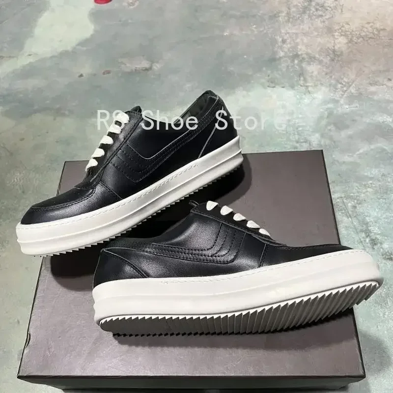 

Ro Luxury Design Black White Leather Low Top Shoe Luxury Quality Men Shoes Women Casual Sneaker Lace Up Flat Sneakers