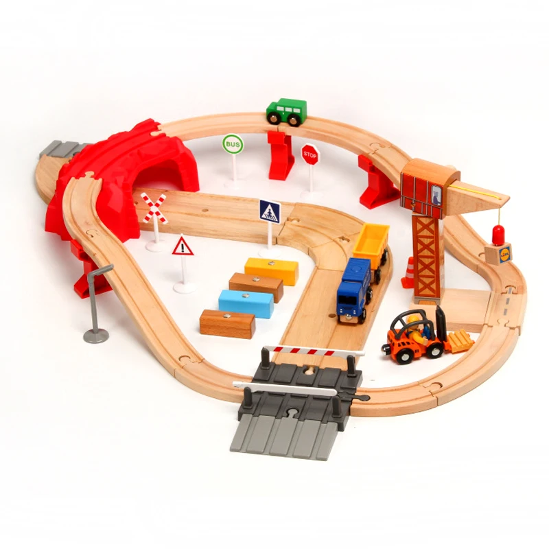 Wooden Train Track Set Transport Scene Accessories Children Assemble Educational Boys Toys Suitable For Wooden Rails Gifts Pd52