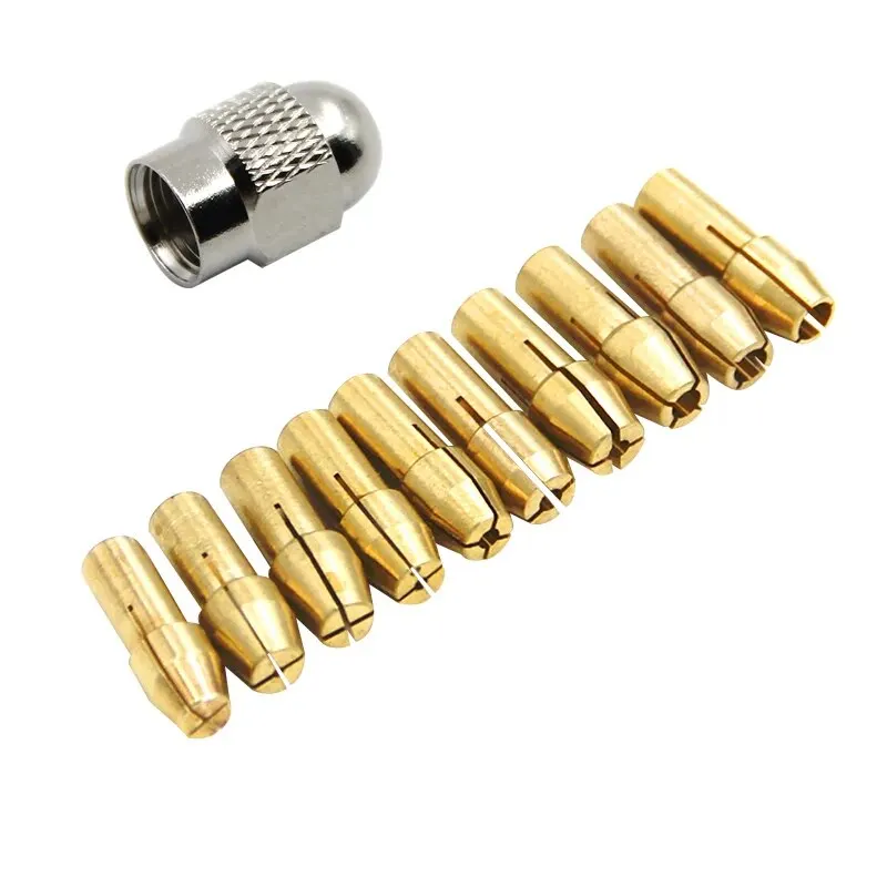 11pc Brass Chuck Silver Nut Electric Grinding Drill Bit Clamp Mini Drill Bit Chuck Electric Tool Accessory Set