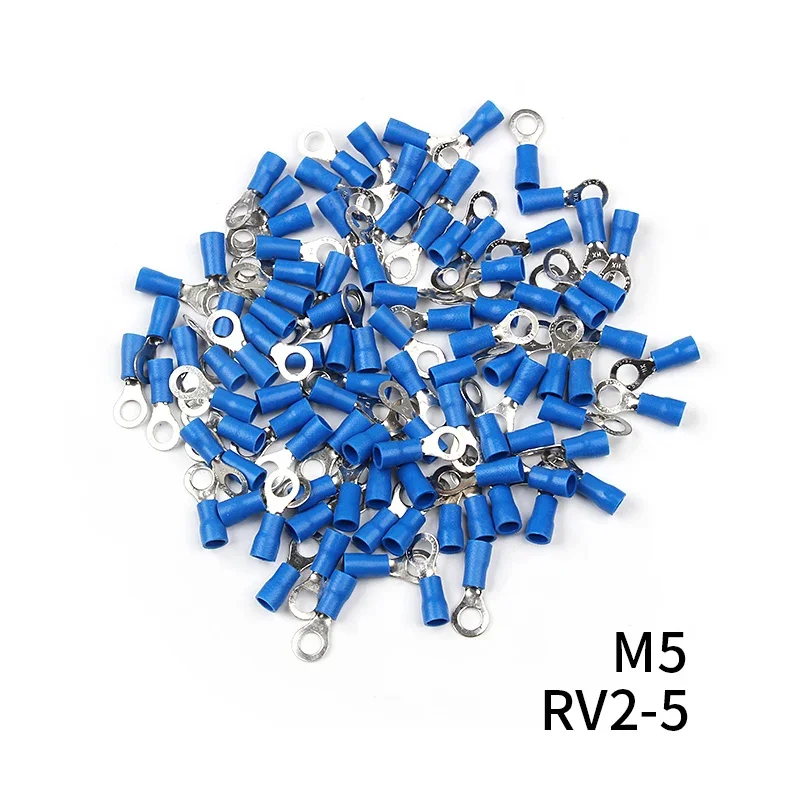 100Pcs/Set RV2 Insulated Blue Ring Terminals Wire Cable Electrical Crimp Connectors 16-14 AWG Kit M3/M4/M5/M6/M8