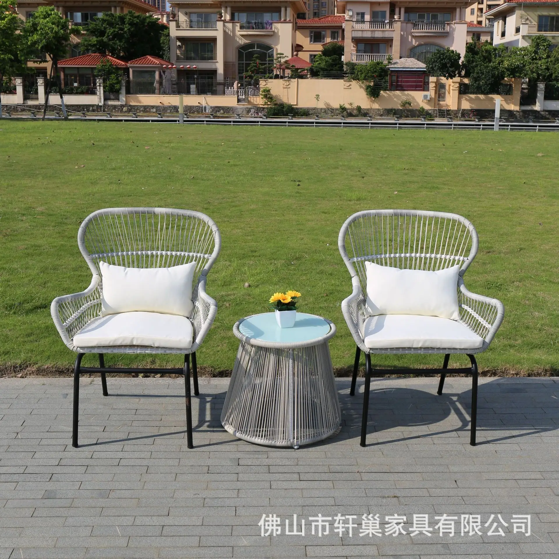 Customized rattan rope woven rattan chairs Tea table Hotel rattan woven outdoor furniture woven leisure chairs