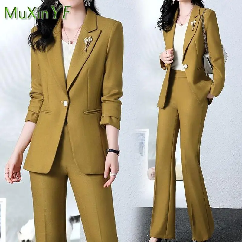 2022 Autumn New Fashion Suit Professional Wear Women\'s Korean Elegant Blazers Blouse Jacket + High Waist Pants Two Piece Set