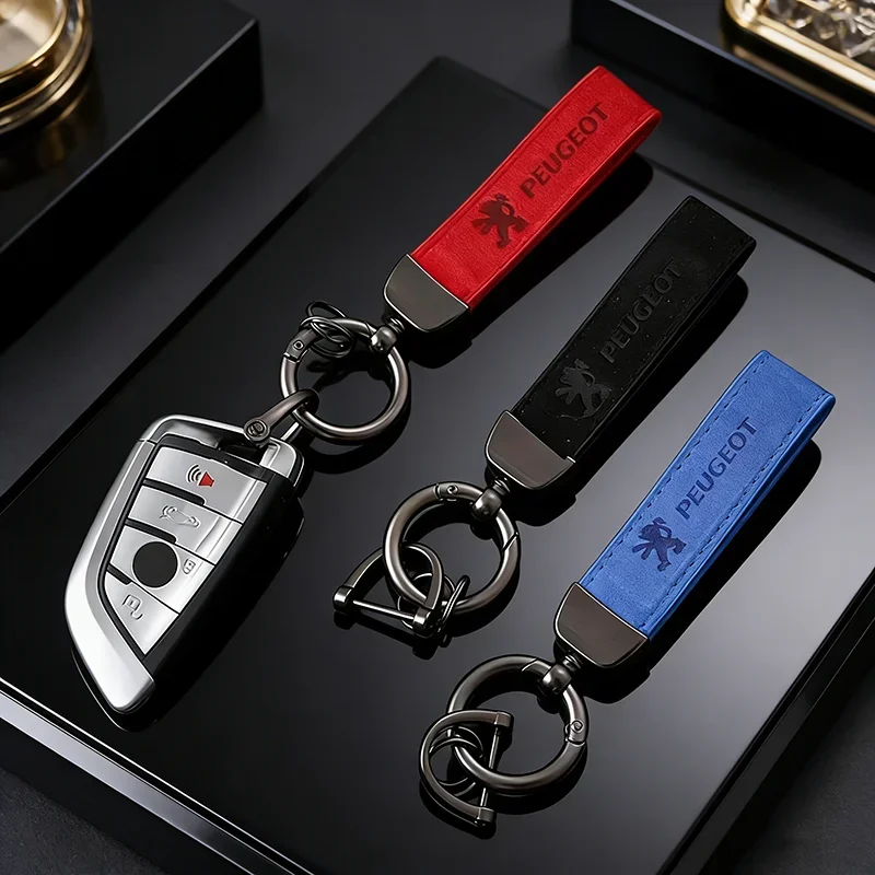 Suede Car Logo Keychain Key Rings Holder for Peugeot 107 108 206 208 306 307 308 407 408 508 2008 3008 4008 5008 Accessories