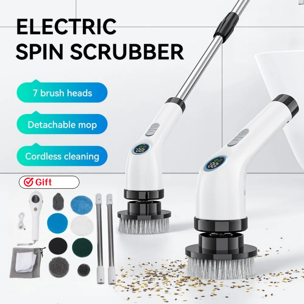 

Electric Cleaning brush Household Multi-Functional 7 in 1 Rotable Cleaning brush head For Kitchen Bathroom Home Cleaning Supply
