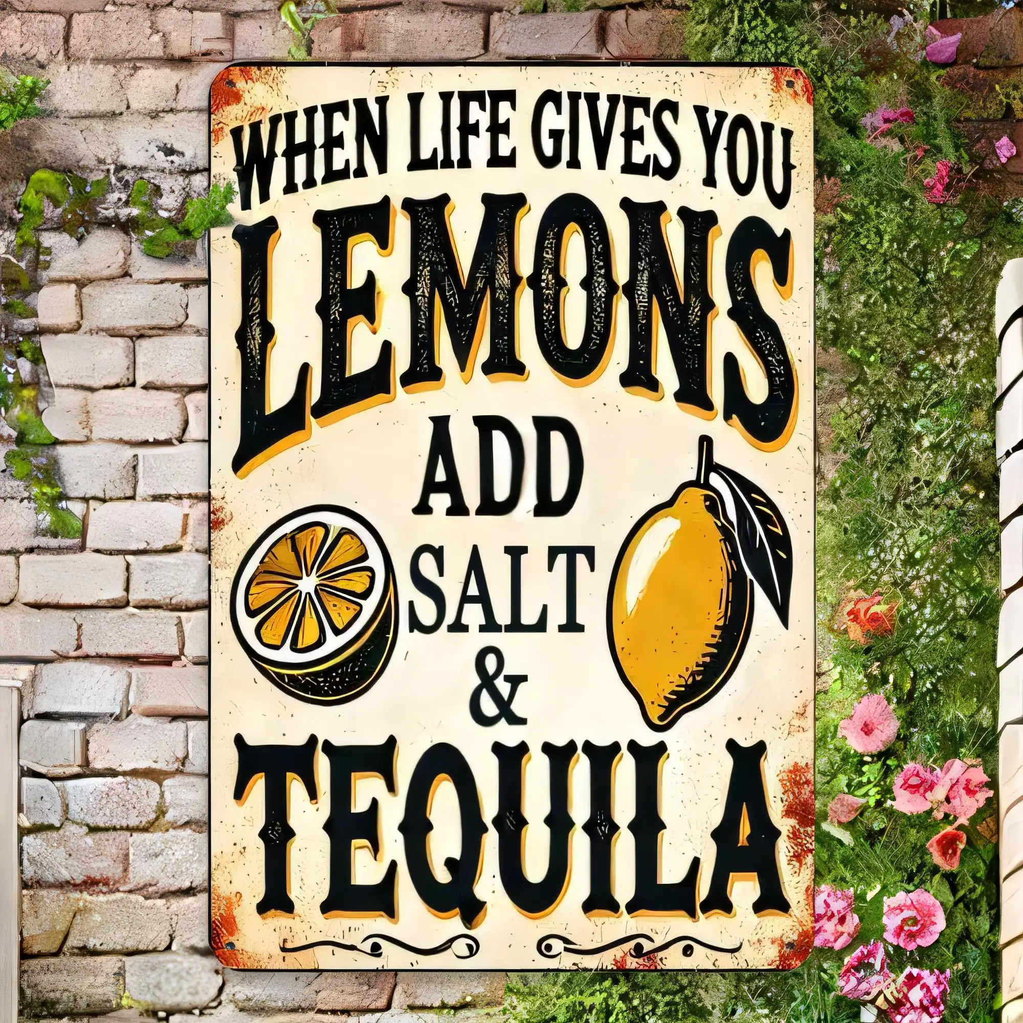 Tin Sign When Life Gives You Lemons Add Salt & Tequila Funny Vintage Metal Poster Wall Decor for Kitchen Bar Pub Cafe Party Gift
