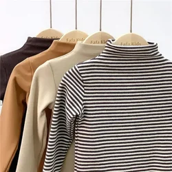 Fashion Baby Girl Striped Long Sleeve Bottoming Shirt Autumn Winter Children Boy Turtleneck Casual Tshirt Kid Clothes