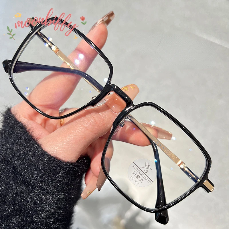 Unisex Square Reading Glasses Women Trendy Presbyopia Eyeglasses Vintage Transparent Oversize Far-sighted Prescription Eyewear