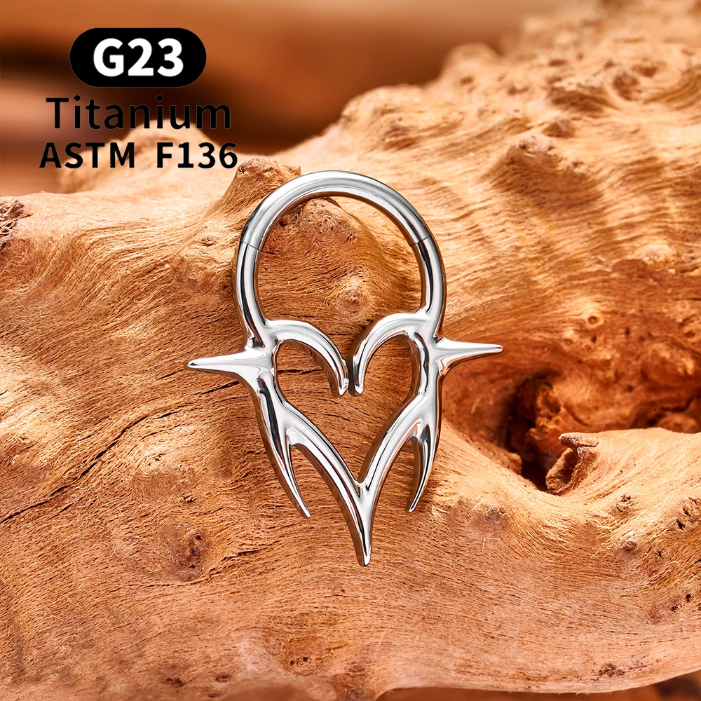 ASTM F136 G23 TItanium Piercing Septum Heart Nose Rings 16G Hinged Clicker Tragus Cartilage Helix Earrings Punk Body Jewelry