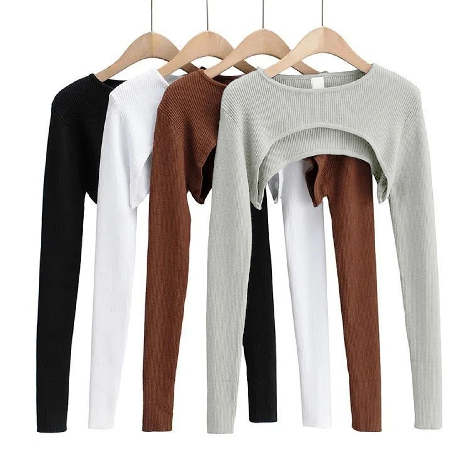 Women T shirts Long Sleeve Crop Top Spring Autumn Aesthetic O neck Sexy Harajuku Knitted T shirt 2024 Vintage Crop Top Tees