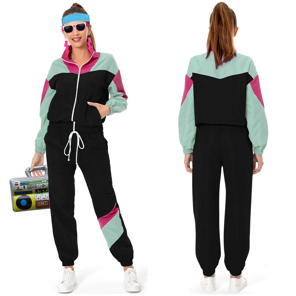 Costume de cosplay de hip-hop des années 90 et 80 pour femmes, vêtements de sport fantaisie vintage, déguisement rétro Hip Ho, vêtements de fête d'Halloween et de carnaval