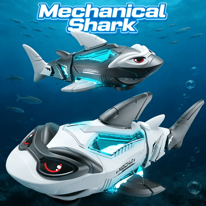 Electric Walking Shark Robotic Toy With Flashing Lights Music Sound EffectsAuto Drive Omnidirectional Crawling Fish Gift For Kid