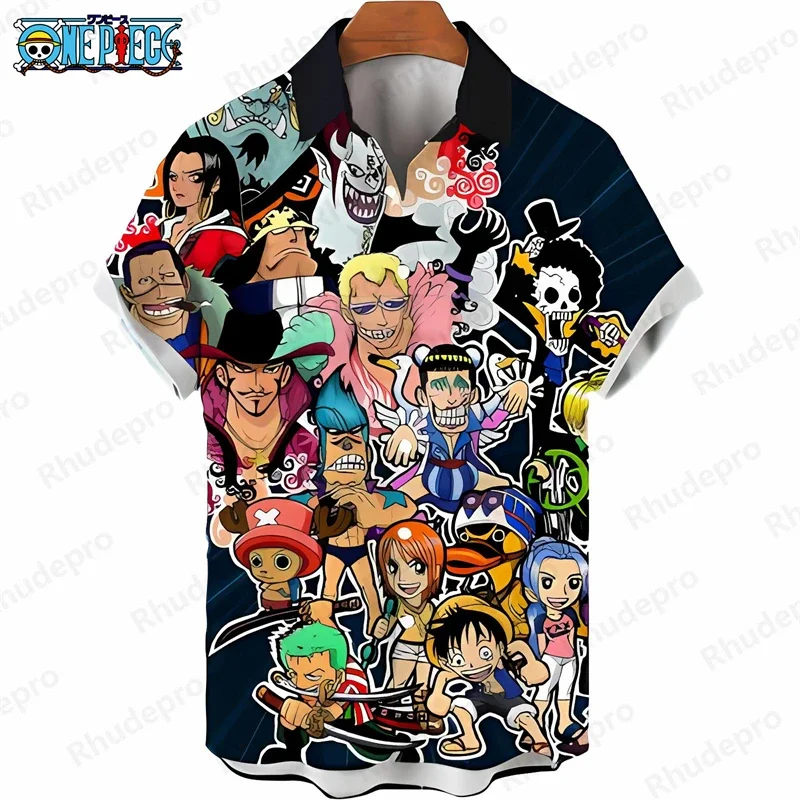 Summer Men's Loose One Piece Hawaiian Shirt Anime Print Short Sleeve Casual Anime Kids Clothes Tropical Beach Holiday Tops