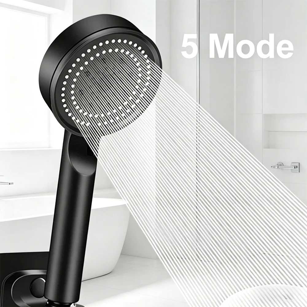 Matte Black 5-Mode High Pressure Shower Head Handheld Spray for Powerful Bathing And Cleaning Home Bathroom Accessory