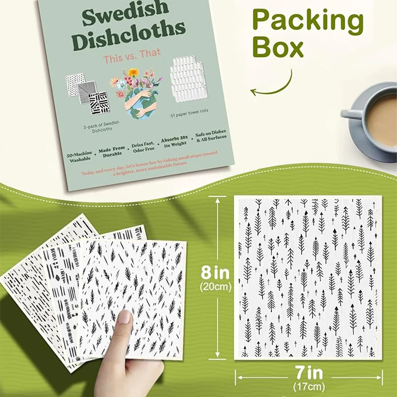 Toalhas de prato suecas com padrão, 6 peças, ecológicas, absorventes, para cozinha, reutilizáveis, laváveis, panos de limpeza