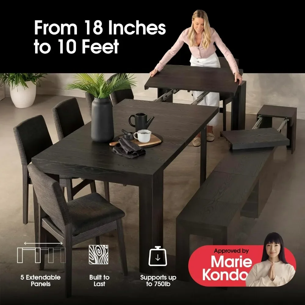 Dining Room Tables for 2 To 12, Expandable Dining Tables, Wood Black Dining Table, Extendable Kitchen Table