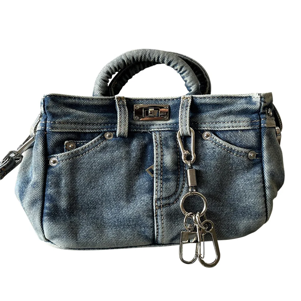 جينز عتيق، حقيبة بلاتينية، حقيبة يد عصرية ومتعددة الاستخدامات، حقيبة نسائية كروس بكتف واحد، طراز عصري #4