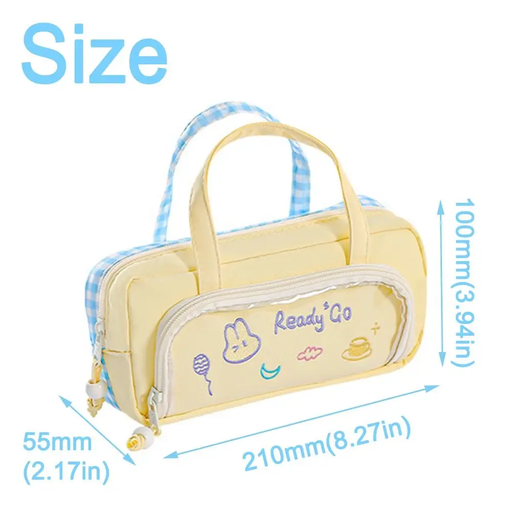 Creative Cartoon Pencil Case Embroidery Portable Pen Organizer Pouch Multi-layer Double Sided Pattern Multi-layer Stationery Bag