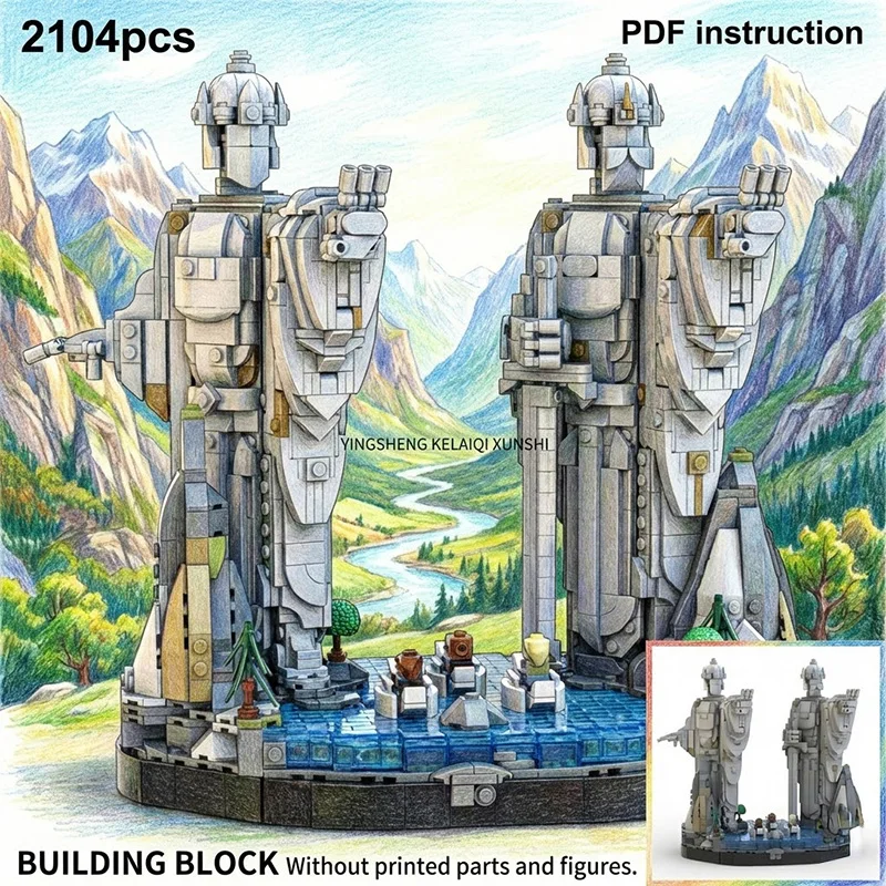 

Rings Movie MOC Block Model Twin Stone Kings River Gate Guardians Ancient Fantasy Valley Scenery