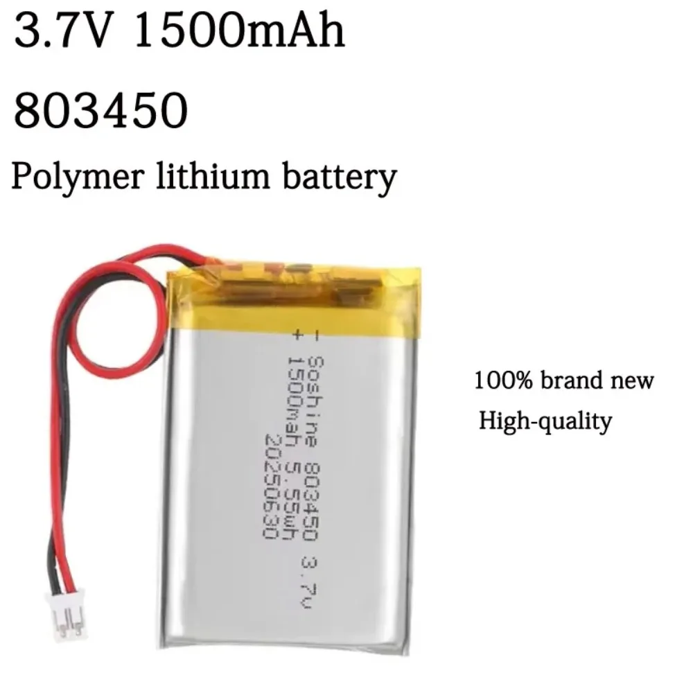 Akumulator litowo-polimerowy 3,7 V 1500 mAh 803450 do zestawu słuchawkowego Bluetooth, aparatu, GPS, audio, radiotelefonu — zdjęcie produktu 3