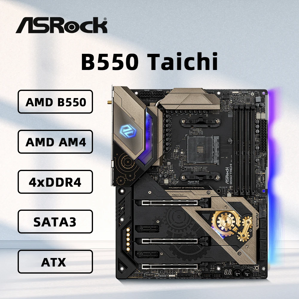 ASRock B550 Taichi Motherboard Support AMD Ryzen 5 5600G R9 5950X 5900X R7 5700X3D 5800X3D CPU AM4 4xDDR4 M.2 PCIe 4.0 HDMI ATX