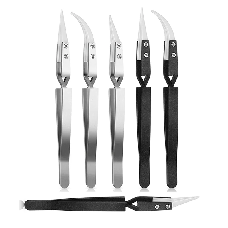 

A02F-12Pcs Precision Reverse Tweezers Pointed Curved Tips Tweezer Set Non Conductive,Anti Magnetic Soldering Tweezers