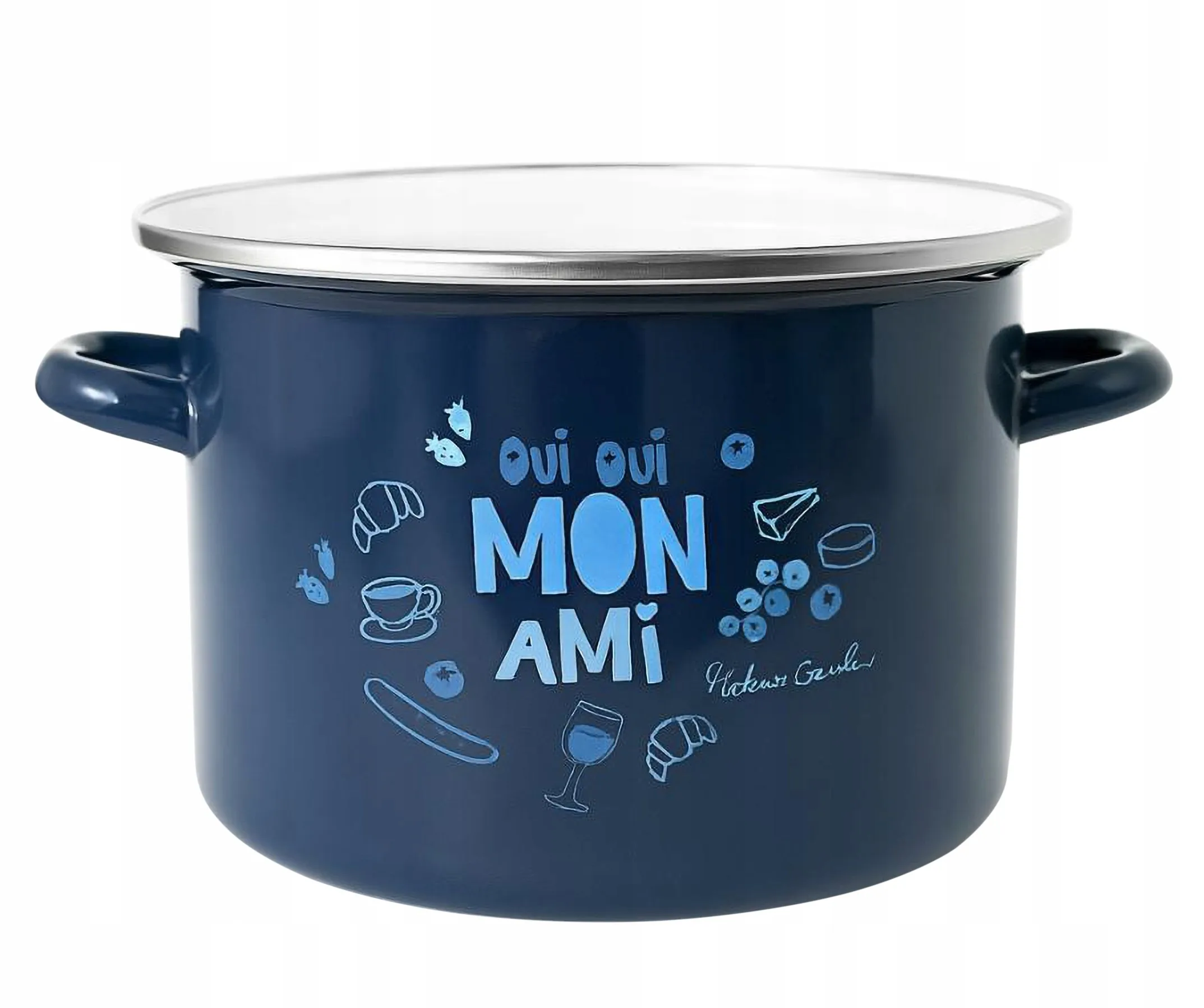 Traditionele geëmailleerde metalen pot, marineblauw, Pardon