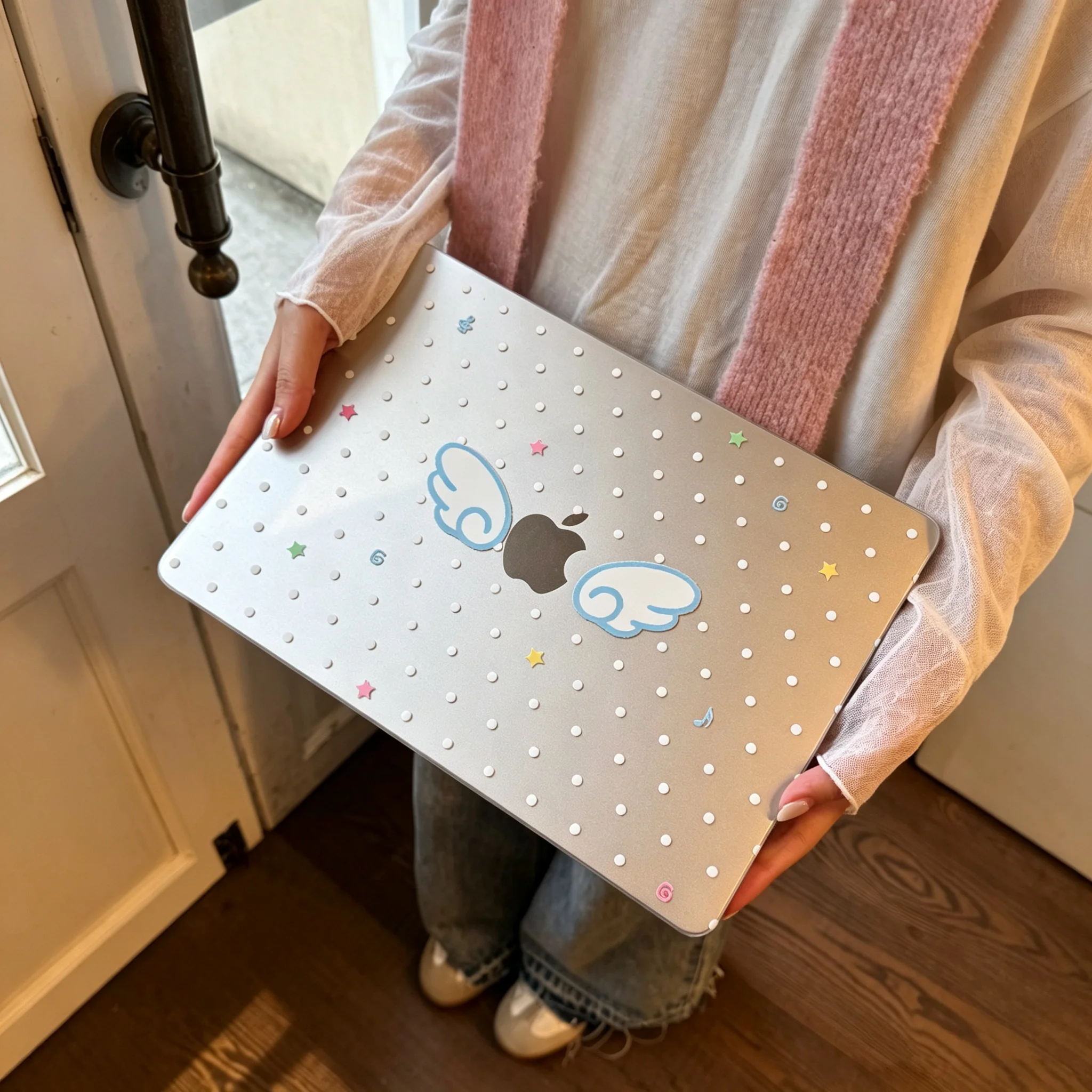 Ins Wave Point Angel Wings Crystal Laptop Case For Macbook Air 13.6 M4 NEO 15 M3 Hard Cover For Mac Book Pro 13 M1M2 14 M4 M5 16