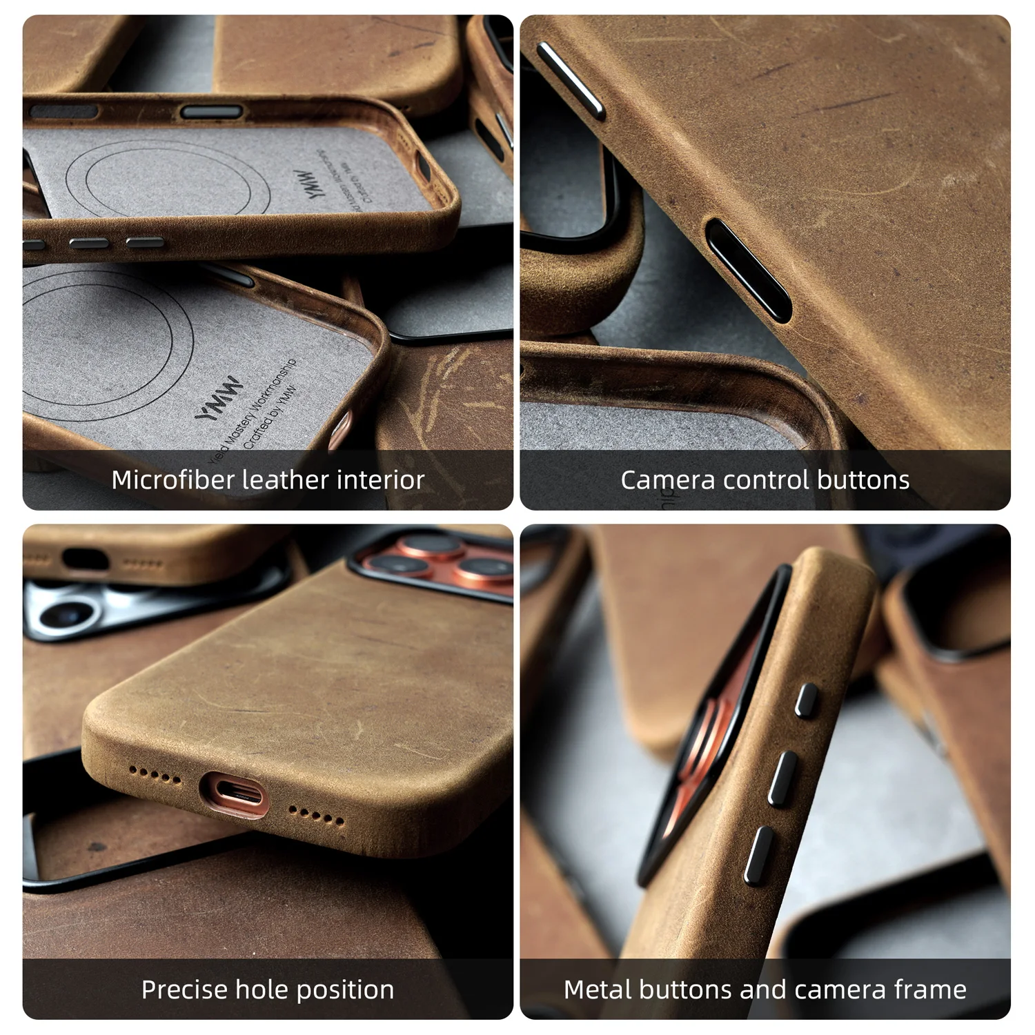 YMW Scars Crazy Horse Genuine Leather Case for iPhone 17 16 15 14