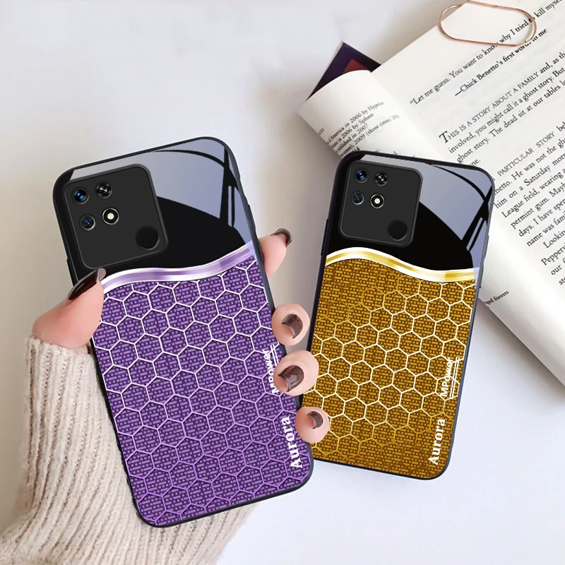 Gradient honeycomb For Xiaomi Mi 9 SE 12 12T 13 13T 14 Pro 11 A3 A2 6X Pocophone F1 10T Lite 5G Mix 2S Black glass phone case