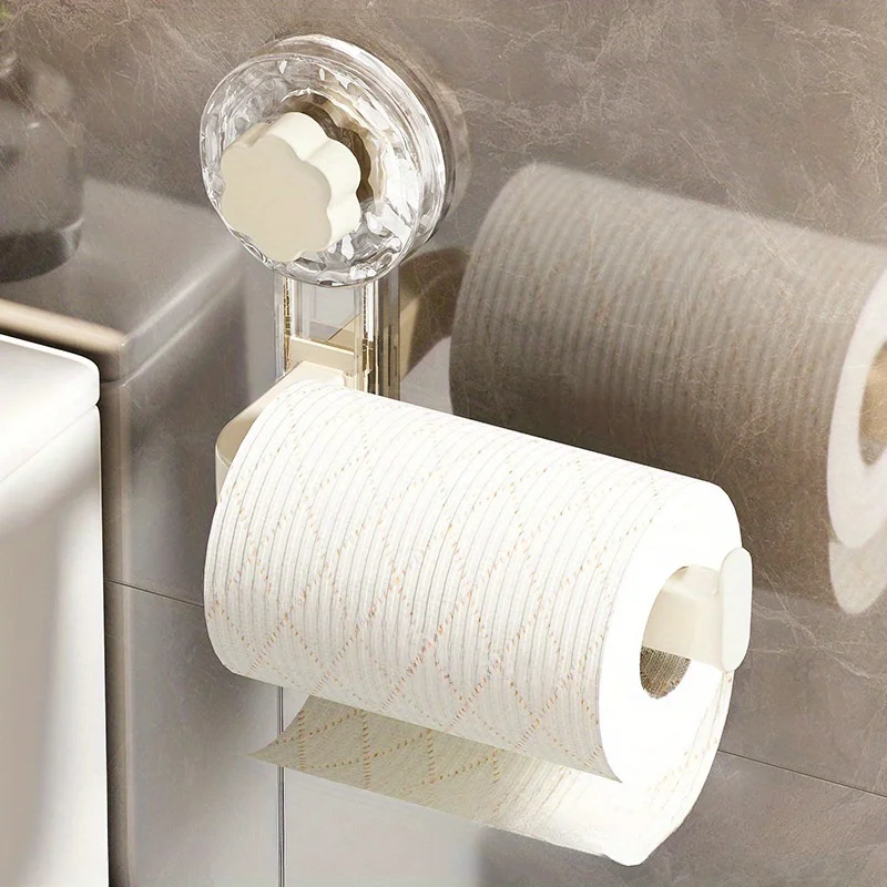 Wall-Mounted Toilet Paper Holder with Suction Cup-Self-Adhesive No-Drill Installation Multipurpose Tissue Roll Organizer Rack