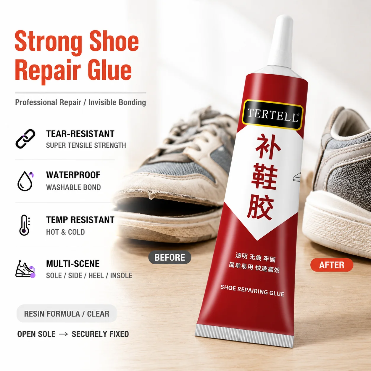 2/4PCS Shoe Repair Adhesive Soft Resin Waterproof Transparent No Harden No Whiten Washable Temp Resistant for Cobbler Sole Fix