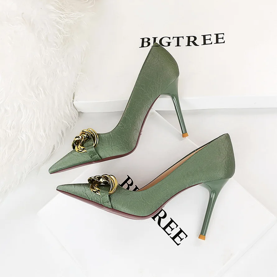 New Woman Pumps Luxury Designer Metal Buckle Pointed Toe Stiletto Shallow Mouth Single Shoes High Heels Women Party Shoes view 4